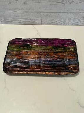 VTG GLASS TRAY …Hand Painted Can be used as a Jewelry Tray or Riser